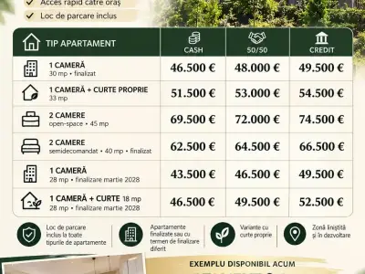 Apartament 2 camere, 40 mp, semidecomandat, finalizat, intabulat, preț 62.500 euro